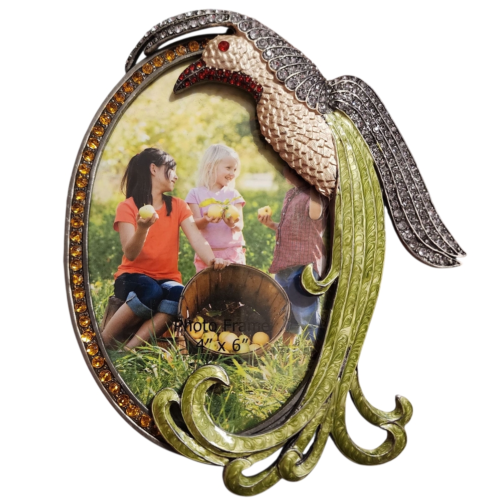 Hand Painted Jeweled Oval Picture Frame- Hummingbird | Fits a 4x6 Picture